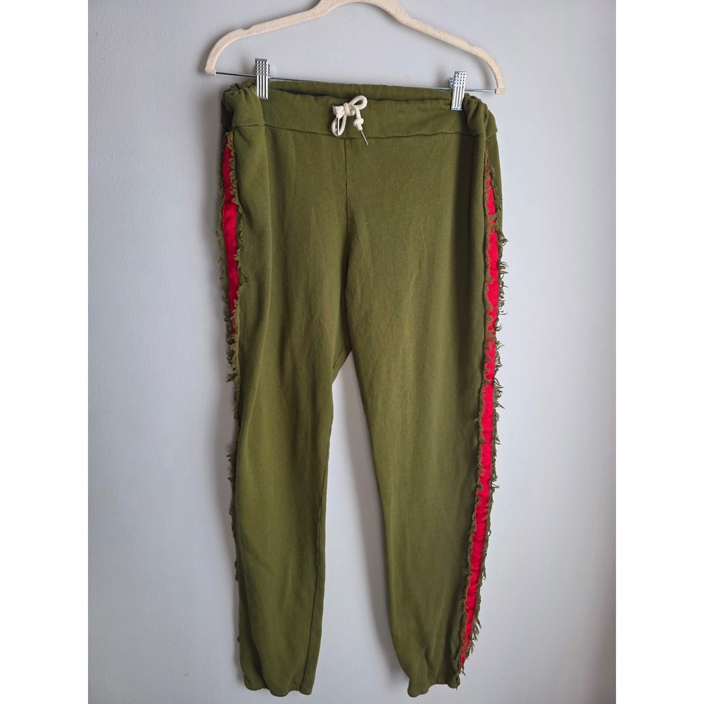 Stark X Olive Green Vintage Cotton Joggers Red Frayed Side Stripe Size L USA